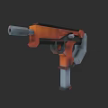 3D Low Poly Gun Model With Orange And Gray Color Design Features 3d model