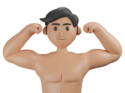 Fit Man Flexing Muscles With Toned Arms And Chest In Strong Pose 3d model