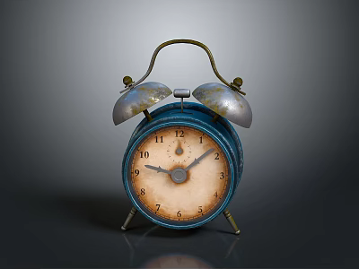 Vintage Alarm Clock With Two Bells Blue Case Cream Dial And Metal Stand 3d model