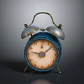 Vintage Alarm Clock With Two Bells Blue Case Cream Dial And Metal Stand