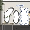 Vision Inspired Artistic Shaped Mirrors In Modern Interior With Potted Plant And Decor