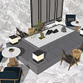 Modern Public Chairs In Lobby With Marble Floor Tables Lamps And Plants