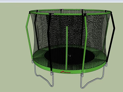 Circular Outdoor Trampoline with Green Frame Black Safety Net and Sturdy Legs 3d model