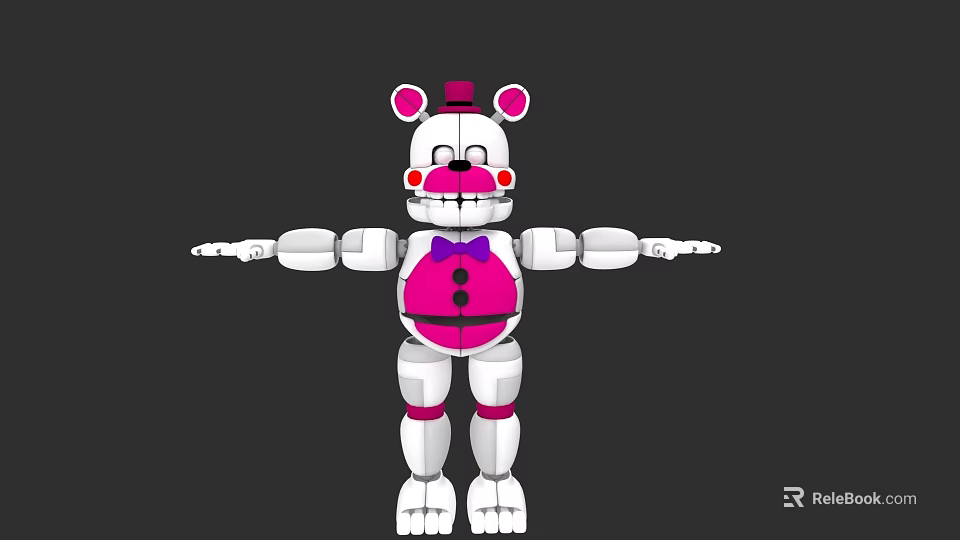 Pink And White Mechanical Doll With Bow Tie Top Hat And Smiling Face 3d model 