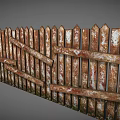 Outdoor Rustic Wooden Fence With Peeling Paint And Weathered Textured Surface