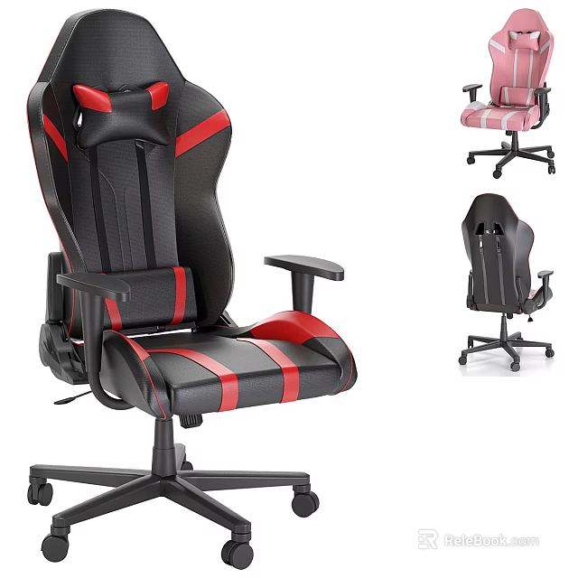 Ergonomic Office Chair With Black Red Leather Design Adjustable Armrests Wheels And Multiple Colors 3d model 
