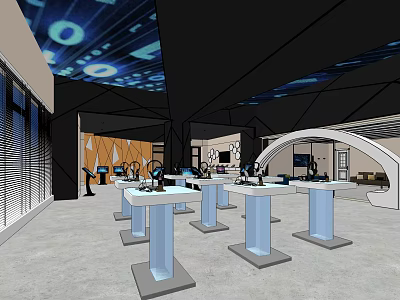 Modern Digital Store Interior With White Display Tables And Tech Gadgets On Show 3d model