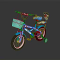 Blue Children's Bicycle With Front Basket Rear Seat And Training Wheels