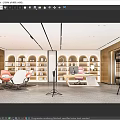 Modern Public Office Space with Open Concept Bookshelves Office Desks Chairs and Microphone Stand
