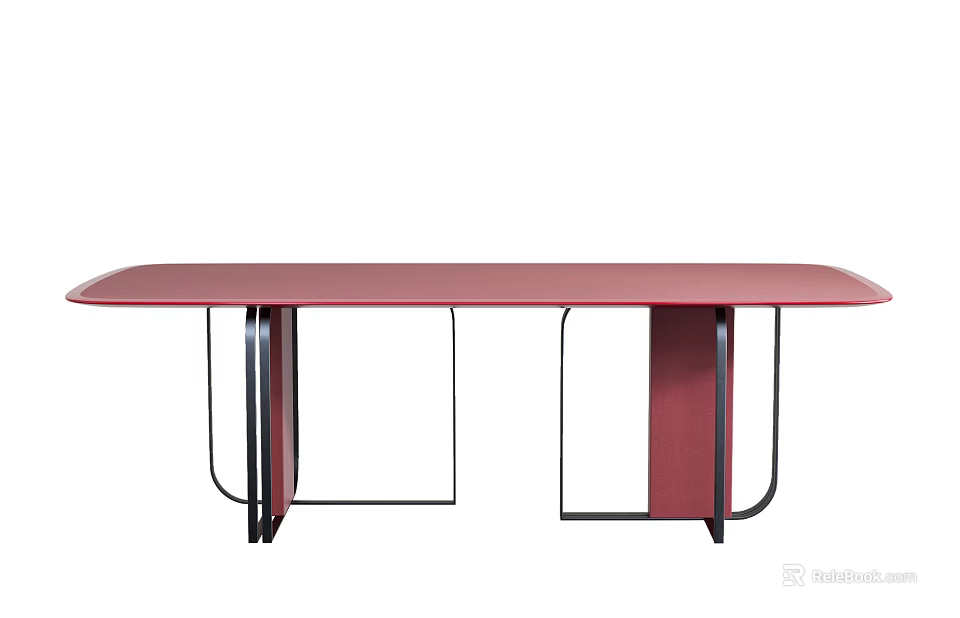 Stylish Modern Dining Table With Red Tabletop And Sleek Metal Frame Design 3d model