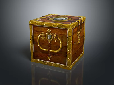 Vintage Wooden Chest With Gold Metal Accents And Decorative Lock Design 3d model