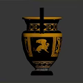 Classical Vase Sculpture Carving With Black And Orange Figural Designs And Double Handles