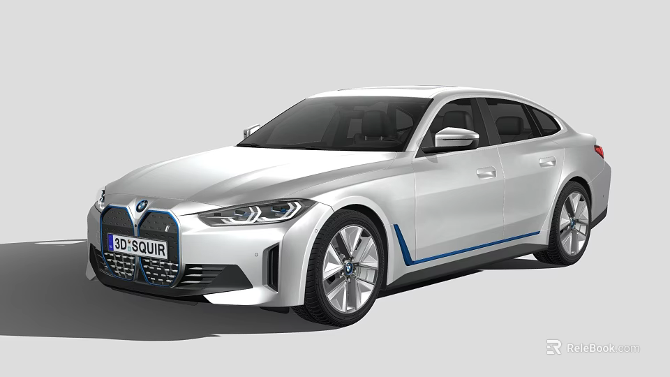 Modern Silver BMW Electric Sedan With Blue Accent Strips And Alloy Wheels 3d model 