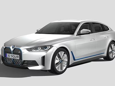 Modern Silver BMW Electric Sedan With Blue Accent Strips And Alloy Wheels 3d model