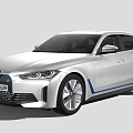 Modern Silver BMW Electric Sedan With Blue Accent Strips And Alloy Wheels