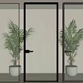 Modern Hinged Doors With Textured Glass And Black Frames In Interior Design 3d model