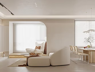 Modern Guest Restaurant Cream Living Room Dining Room 3d model