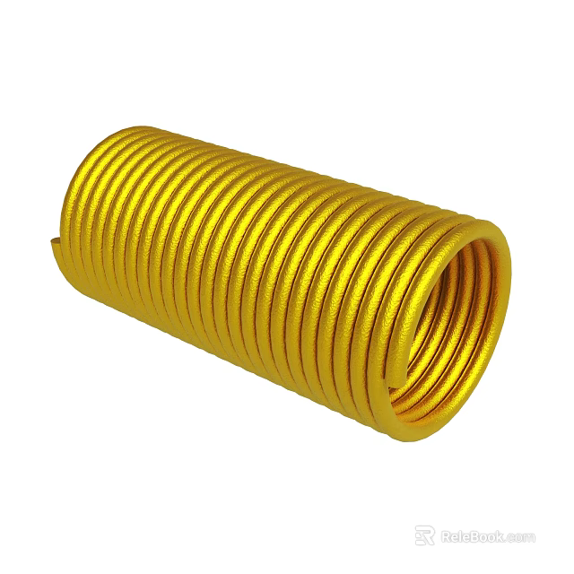 Golden Coiled Cylindrical Metal Spiral Tube with Textured Surface 3d model 