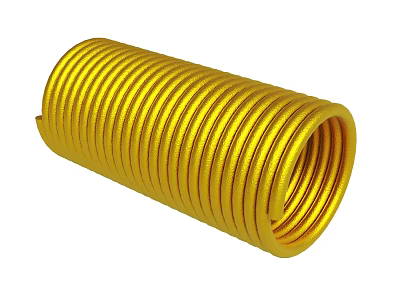 Golden Coiled Cylindrical Metal Spiral Tube with Textured Surface 3d model