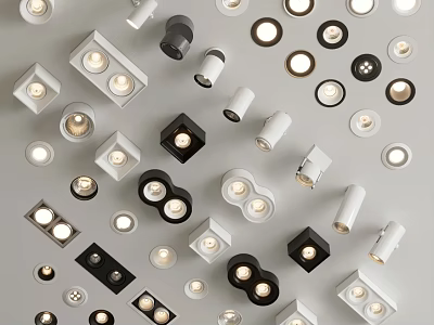 Various Styles of Modern Downlights and Spotlights in Black and White Designs 3d model