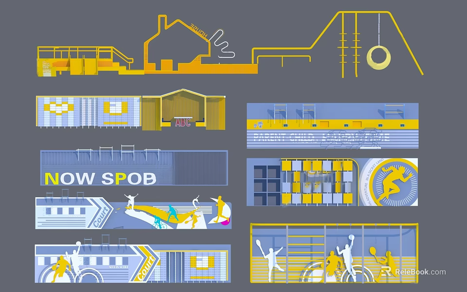 Modern Feature Wall Design With Geometric Patterns Colorful Panels And Ambient Lighting 3d model