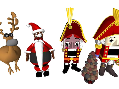 Christmas Decorative Ornament Set with Reindeer Santa Claus Nutcracker and Pine Cones 3d model