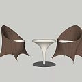 Modern Brown Woven Chairs And White Round Table Furniture Set
