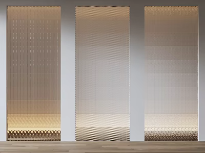 Three Panel Woven Room Dividers With Vertical Pattern And Neutral Tones For Interior Design 3d model