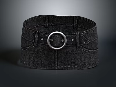 Stylish Black Denim Belt With Metal Buckle For Daily Casual Wear 3d model