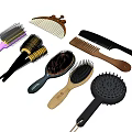 Different Types of Hair Brushes and Combs with Wooden and Plastic Handles for Daily Use