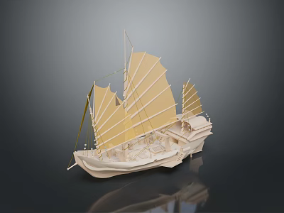 Traditional Wooden Sailing Boat Model With Yellow Sails As Classic Water Transport 3d model