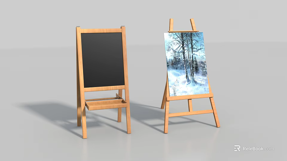 Wooden Art Easels With Blank Canvas And Winter Landscape Painting For Artists 3d model 
