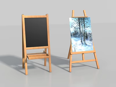 Wooden Art Easels With Blank Canvas And Winter Landscape Painting For Artists 3d model