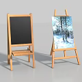 Wooden Art Easels With Blank Canvas And Winter Landscape Painting For Artists