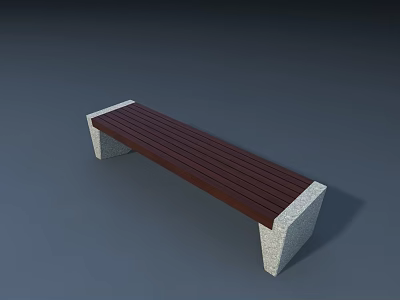 Outdoor Bench With Wooden Slats And Stone Legs Modern Garden Seating Design 3d model