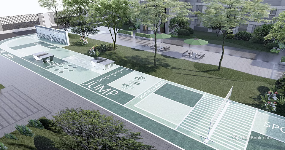 Fire Rescue Access Area With Clear Ground Markings And Green Safety Surroundings 3d model 