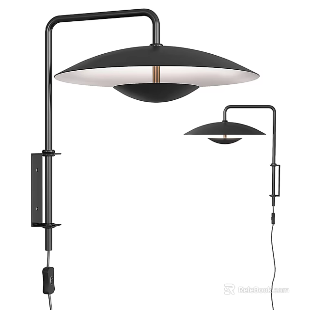 Modern Wall Sconce Lighting With Black Metal Structure And Circular White Shade Design 3d model 