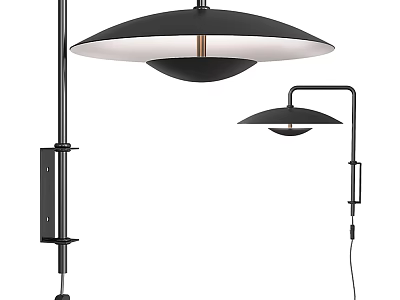 Modern Wall Sconce Lighting With Black Metal Structure And Circular White Shade Design 3d model