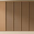 Modern Wooden Wardrobe With Grid Pattern Doors And Multiple Panel Design 3d model