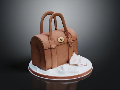 Brown Leather Handbag With Twin Handles Gold Buckle And White Tag 3d model
