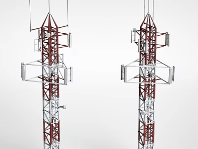 Industrial Communication Towers With Red And Silver Metal Frames And Antennas 3d model