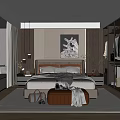 Modern Bedroom Interior With Large Bed Nightstands Wardrobe Carpet And Decorative Painting