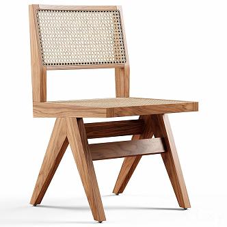 Chandigarh Nordic Style Solid Wood Rattan Dining Chair 3d model