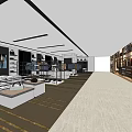 Modern Clothing Store Interior With Display Racks Clothing Items And Patterned Flooring 3d model