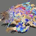 Game Movie Roaring Lion Character with Colorful Polygonal Fragments and Deconstructed Art Style