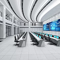 Modern Control Room Interior With Multiple Monitoring Screens Control Desks And Equipment