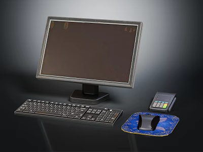 Modern Sleek Computer Workstation With Monitor Keyboard Mouse And Mouse Pad Setup 3d model