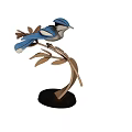 Blue And White Bird Figurine On Gold Branch With Black Base Decorative Ornament Set