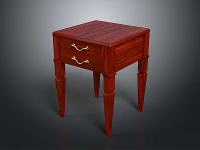 Classic Mahogany Side Table with Two Drawers and Metal Handles on Carved Slim Legs 3d model