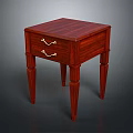 Classic Mahogany Side Table with Two Drawers and Metal Handles on Carved Slim Legs